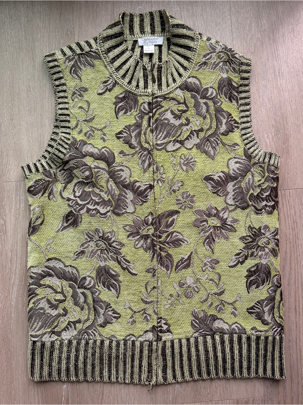 Vintage Christopher and Banks green floral tapestry vest